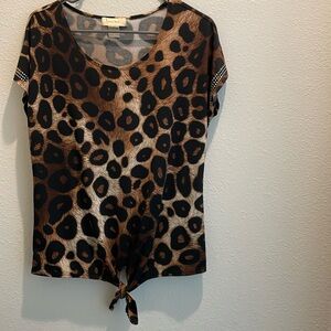 Brown and Tan Asymmetrical Bodysuit with Short Sleeves